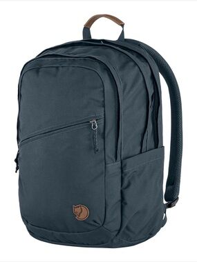 Fjallraven Men's Backpack in Dark Navy with Brown Leather Accents